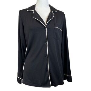 Cynthia Rowley Button Front Pajama Top Black with White Piping Size Medium